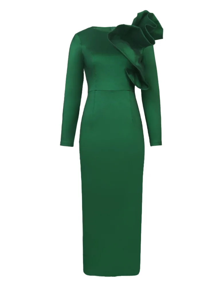 Creative Design Autumn New Style Women's Slim Fit Evening Dress with Lace Hemline High Waist One Step Skirt Cross Border