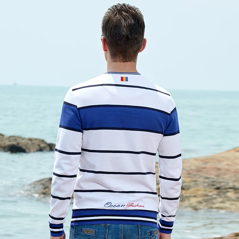 2023 Autumn New Men's Stripe T-shirt Men's Large Sleeve Bruce&Shark Top quality Men's clothing Fashion Casual Loose Big Size 4XL