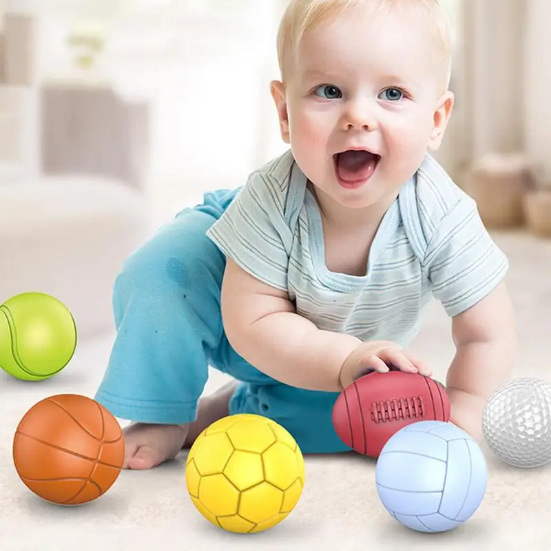 Bolas Esportivas Pequenas para Crianças, Mini Bolas para Treinamento de Aderência, Bola Sensorial, Cores Brilhantemente Vívidas, Cognição de Formas, Futebol, Tênis, Basquete, 6PCs