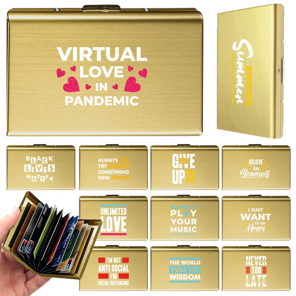 Men's Fashion Cards Slot Metal Storage Box Simplicity Phrase Pattern Series Anti Theft Credit Cards Bank Card Holder