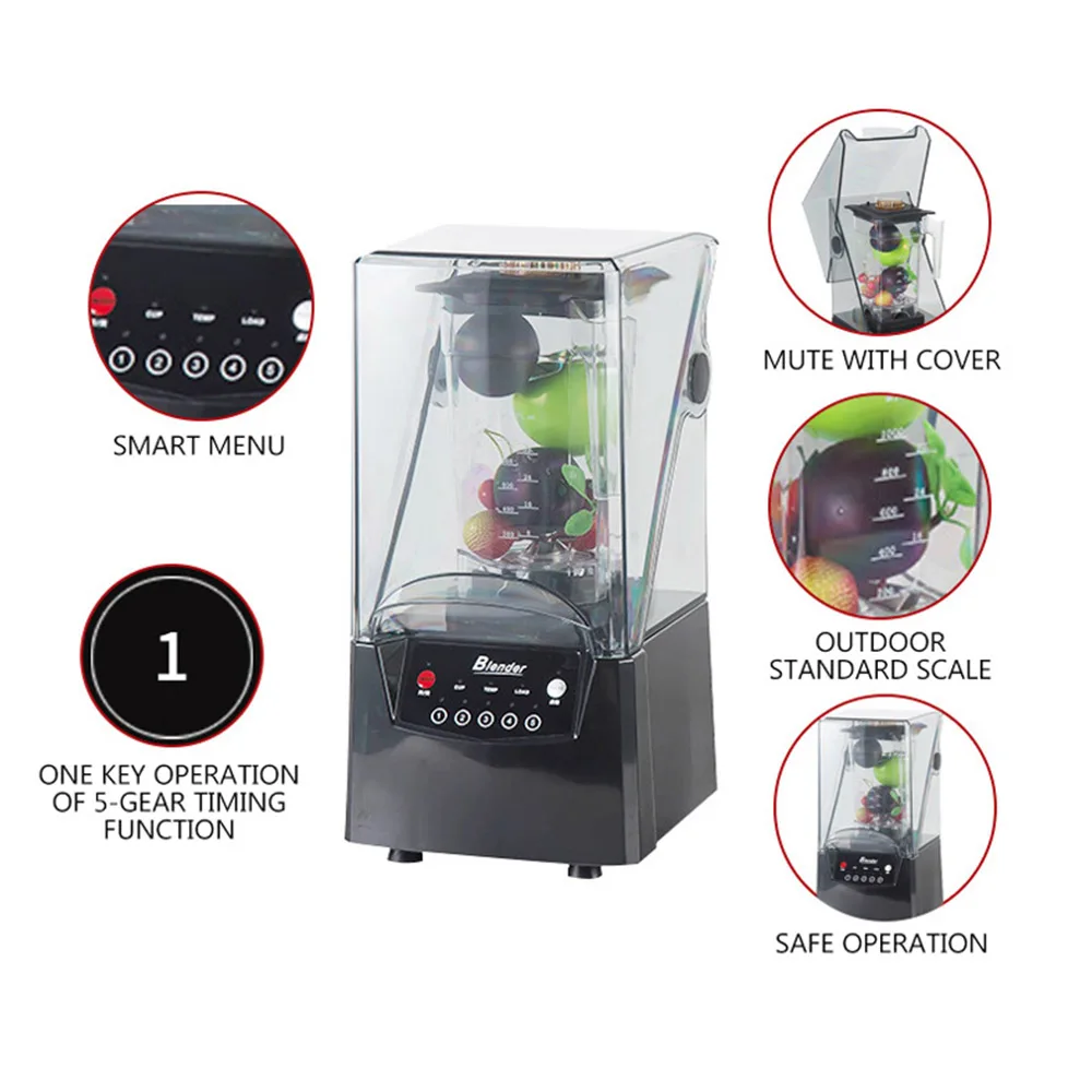 커버가있는 상업용 블렌더 스무디 기계 Juicer Ice Crushed Machine 두유 기계 곡물 전기 블렌더 Juicer