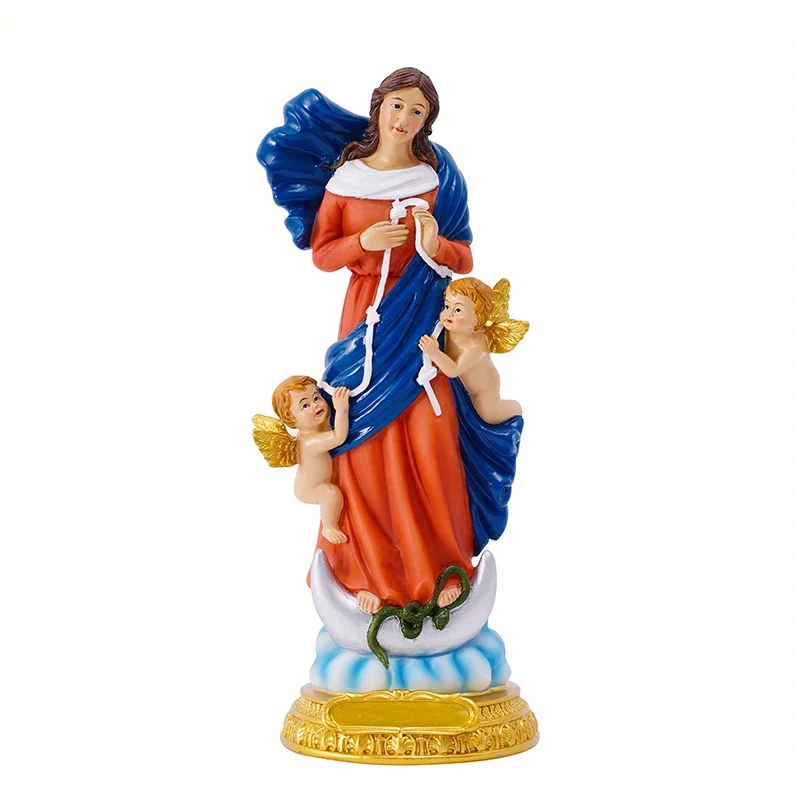 1PC Mary Undoer of Knots Figure on Base Catholic Religious Gift Resin Statue Virgin Mary Sculpture Home Decor