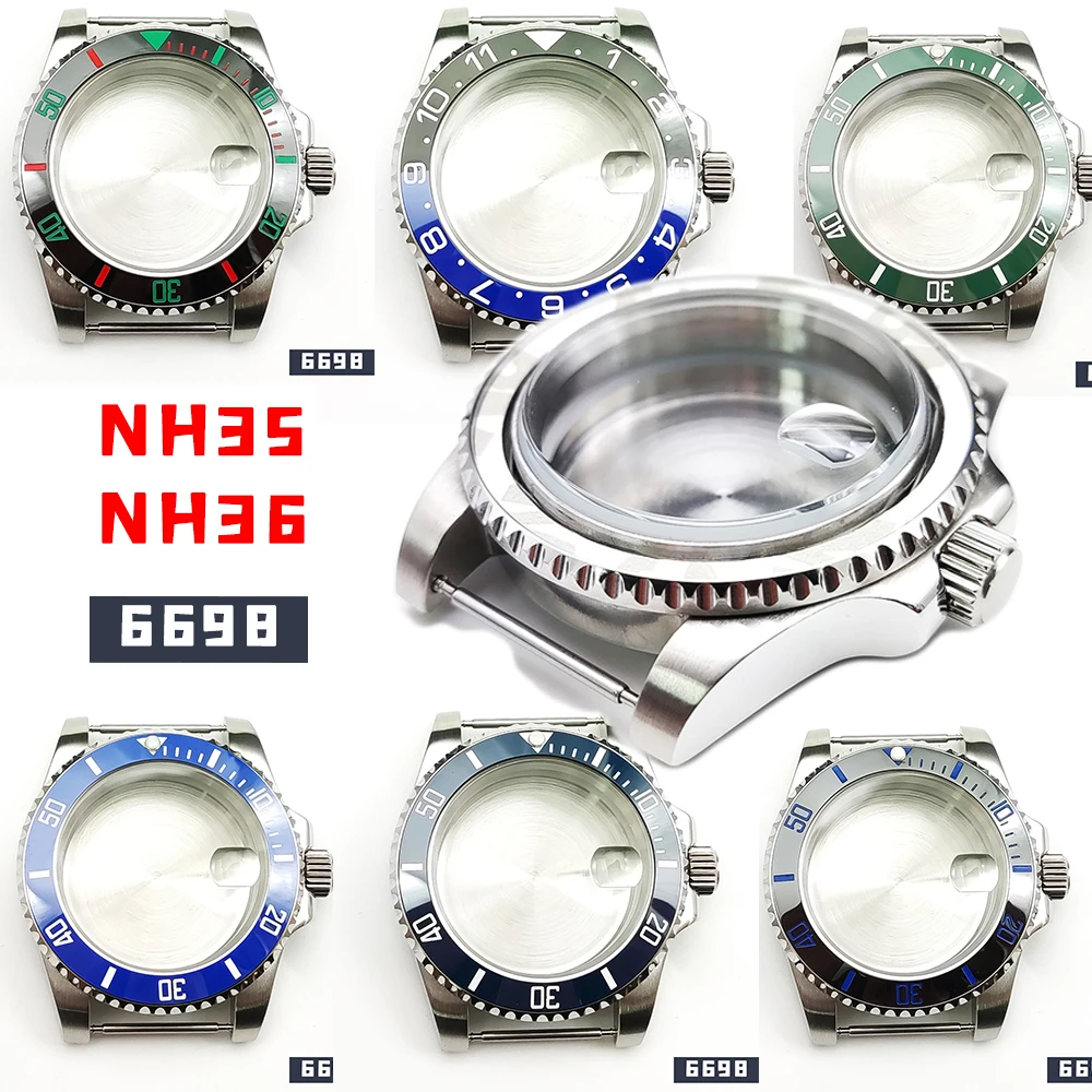 

40 mm yacht watch case sapphire glass ceramic GMT bezel 316L stainless steel case is suitable for NH35 NH36 ETA Miyota 8205 8215