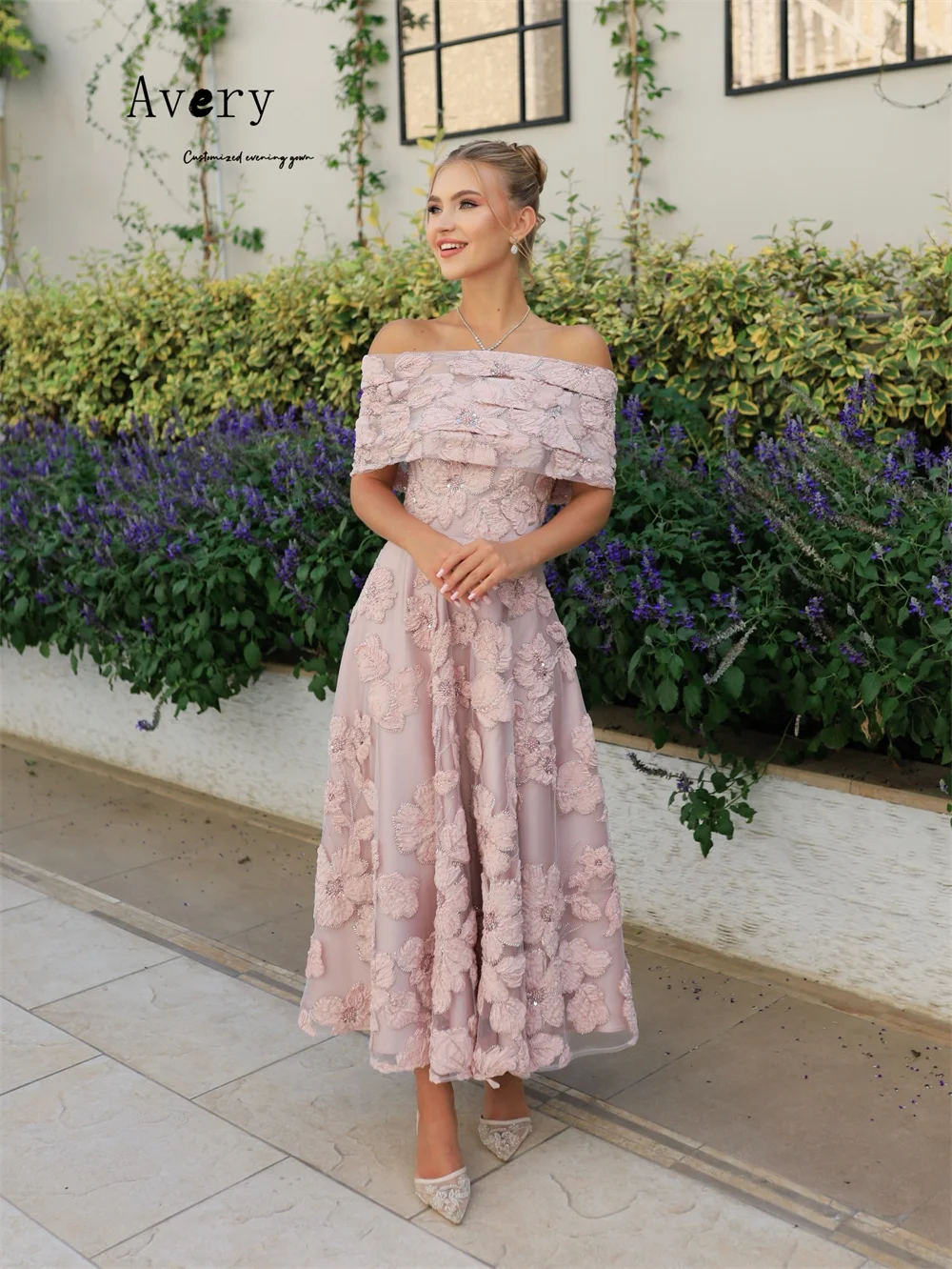 Avery Custom Flower Lace A Line Sleeveless Elegant Dress Luxury Wedding Guest Luxury Women's Evening Dresses for Events Party