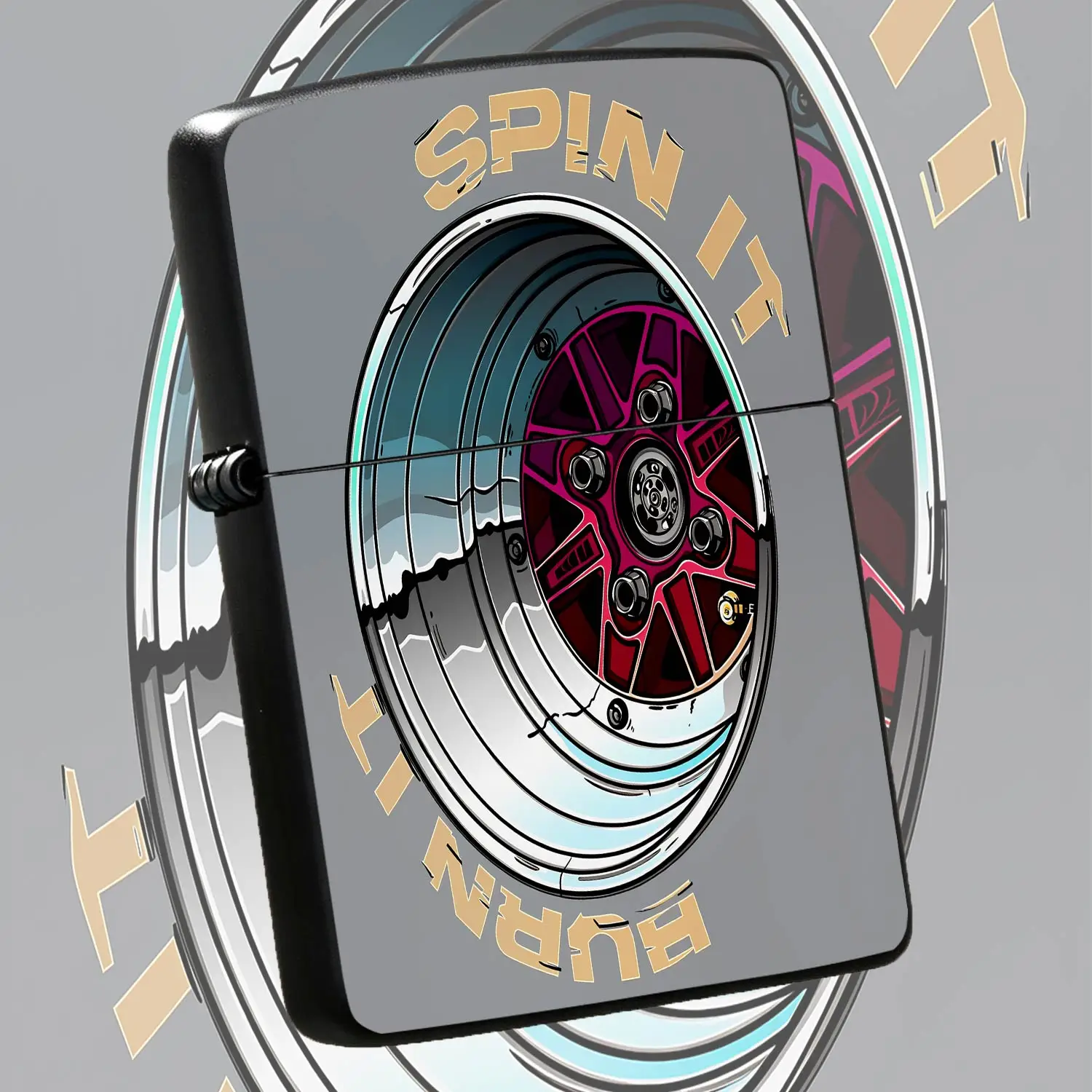 Trendy Modified Wheel Themed Lighter, Fun Spin Itit Creative Print Design, Portable Practical Daily Carry Item, Unique Vibe Accessory For Car Enthusiasts, Suitable For Multiple Scenarios Nice Gifting Choice A Humorous And Interesting Lighte