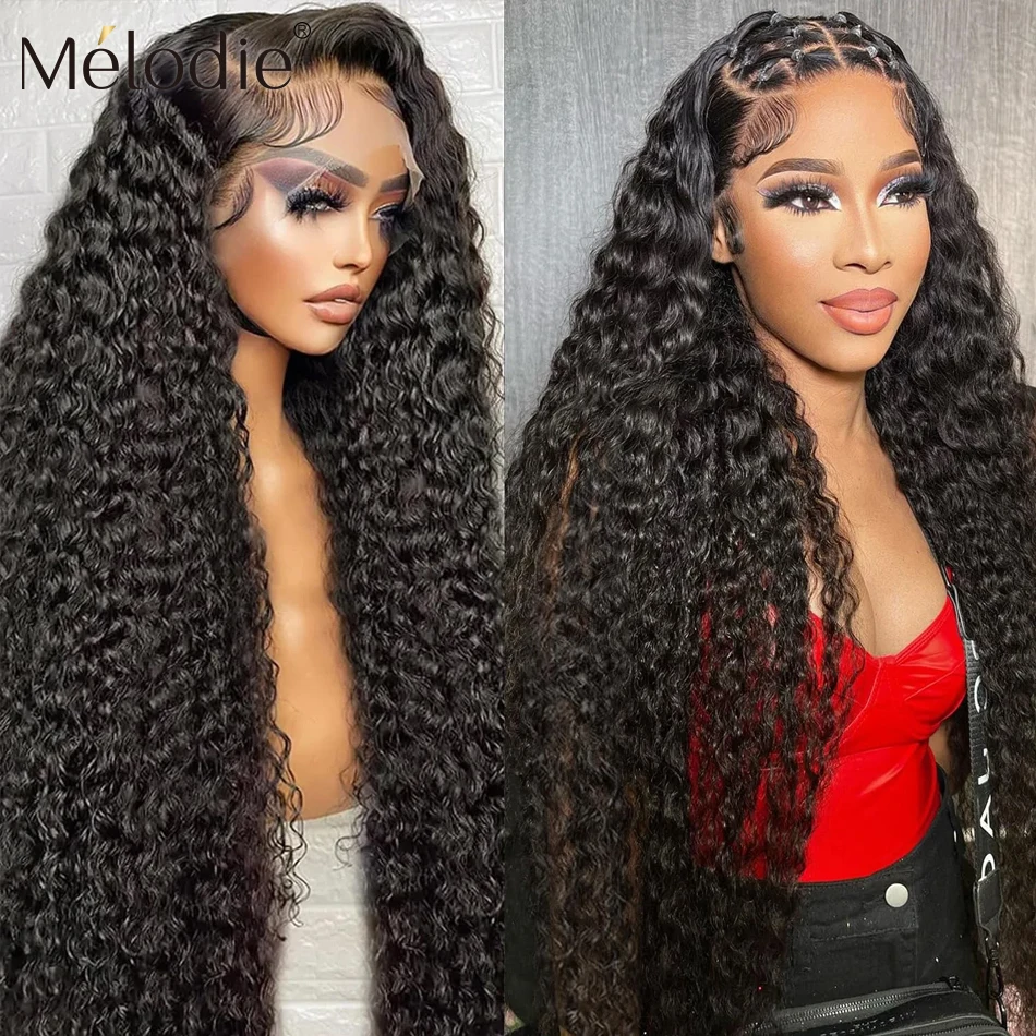 Melodie 250 Density 13x6 Human Hair Lace Frontal Wigs Curly 13X4 Transparent Front Deep Wave Peruvian Hair For Women