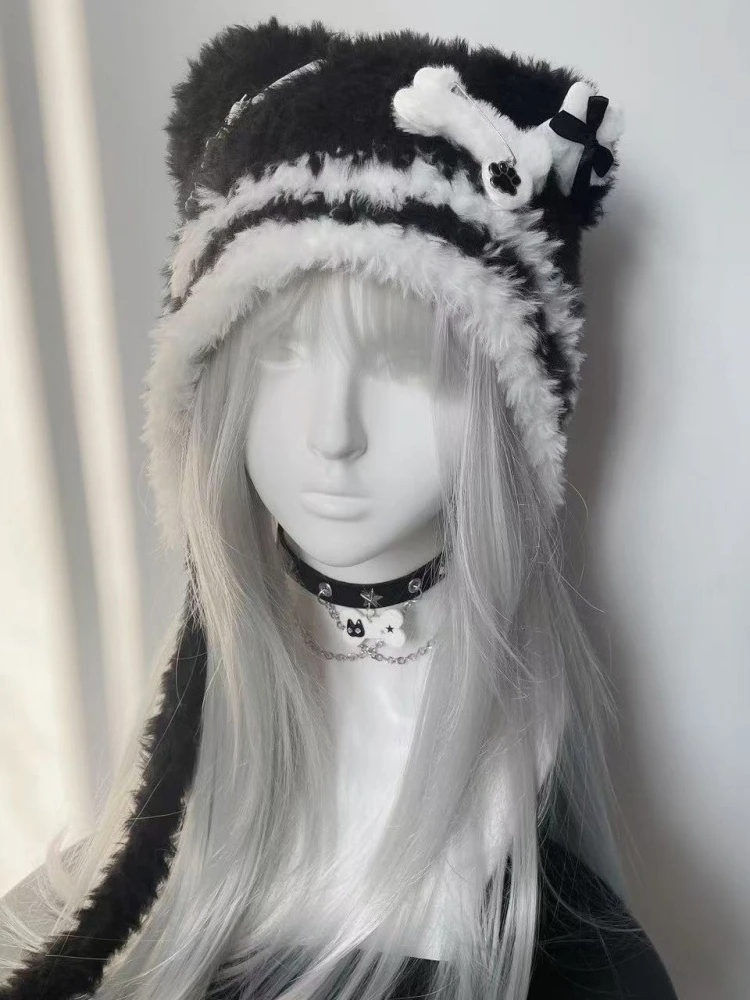 Chapeau gothique Harajuku Punk Lolita Y2K pour femmes, chapeau ours de sous-culture Original pour filles épicées, mignon petit os, croix, ailes d'étoile, chapeaux en laine