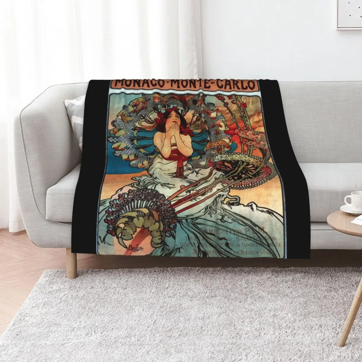Monaco Monte Carlo 1897 - Mucha Art Nouveau Enhanced Throw Blanket Soft Sherpa Fleece Warm Blanket for Winter