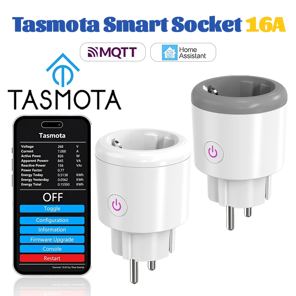 

Tasmota Smart Plug EU 16A 20A работает с приложением Alexa Google Home, дистанционное управление, мониторинг мощности, синхронизация, голосовое управление для розетки