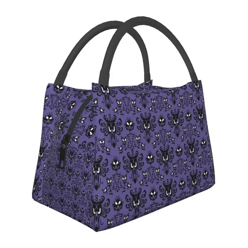 Happy Haunted Mansion Pattern Thermal Lunch Bag Women Large Waterproof Cooler Insulated Lunch Box for Office Travel Picnic