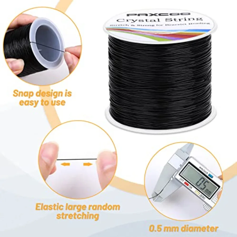 Stretchy String for Bracelets, Black Elastic String Bracelet Cord Jewelry Bead Thread for Bracelets, Necklaces, Beading and Jew