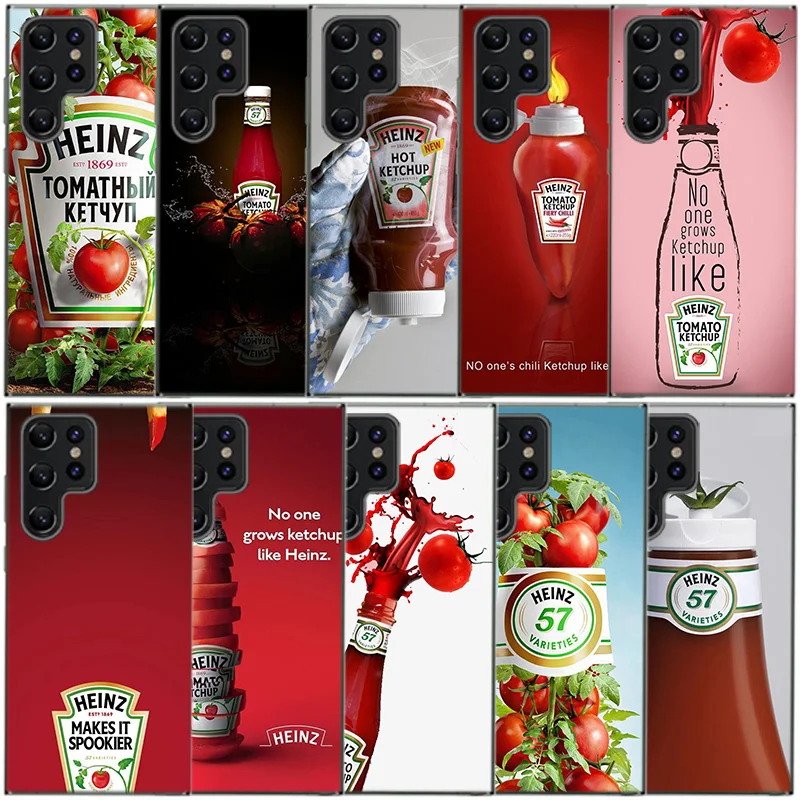 Cute Ins Heinz Tomato Ketchup Mustard Clear Phone Case For Samsung Galaxy S20 S21 S23 FE S22 Plus S24 Ultra S10 S10E S9 S8 Soft