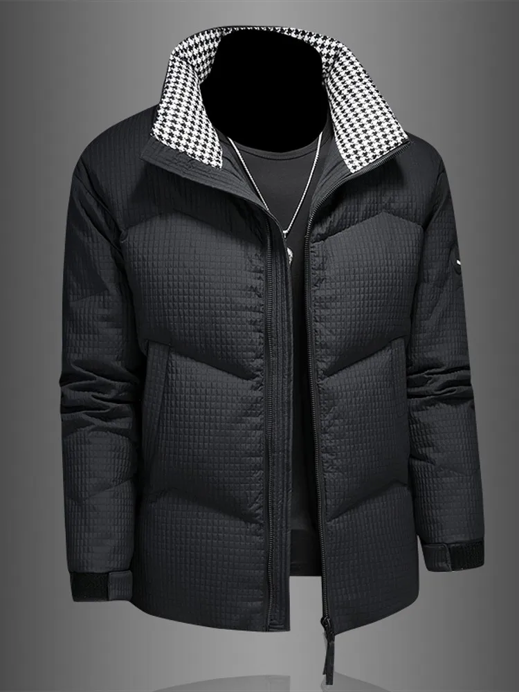 Chaqueta de plumón de pato para hombre, abrigo informal grueso y cálido con cuello levantado, con cremallera, 90%