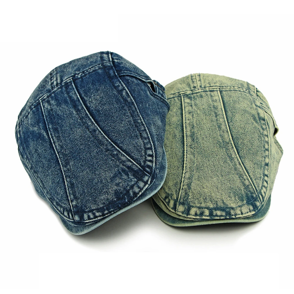 HT4804 Mens Berets Women Spring Summer Autumn Denim Cap Artist Painter Beret Hat Male Female Ivy Flat Cap Adjustable Beret Cap