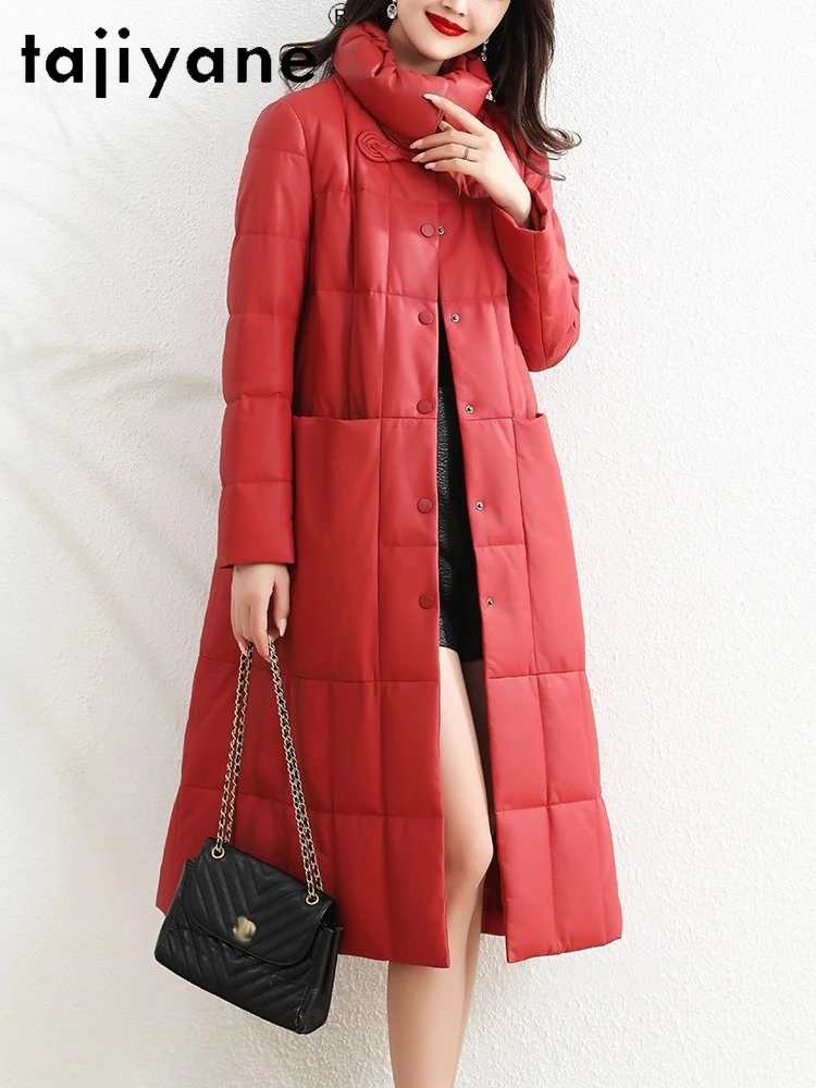 TAJIYANE Donsjas van natuurlijke schapenvacht Dames Rode lange pufferjassen Premium lederen jas Wintervrouw Kleding 2025ativosativosativos상 dzi
