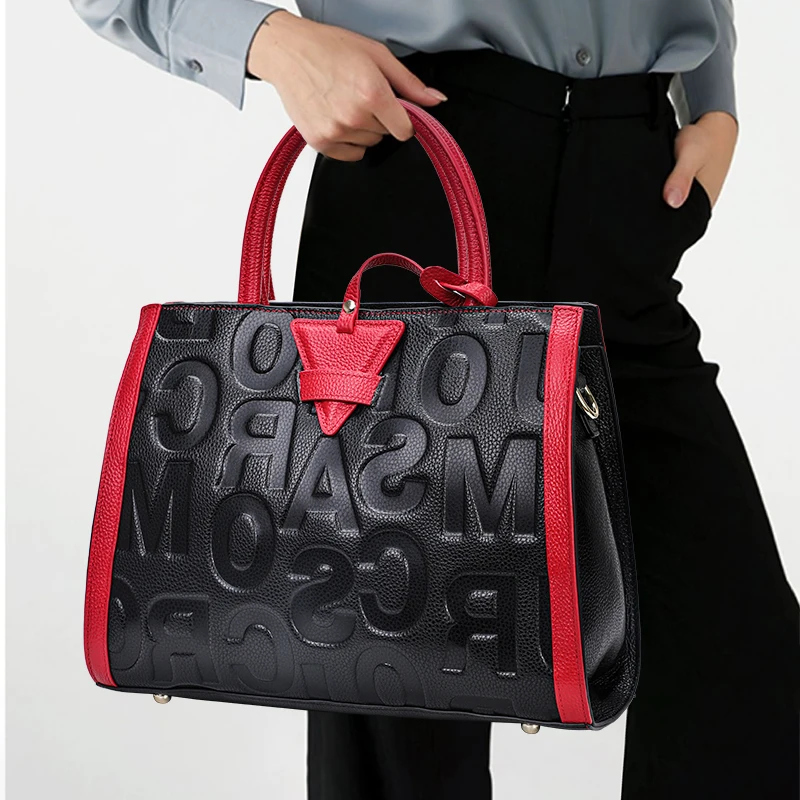 

Genuine Leather Women's Bag - New Style, Fashionable, Large Capacity, Letter Embossed, Trendy & Versatile Handbag & Crossbody