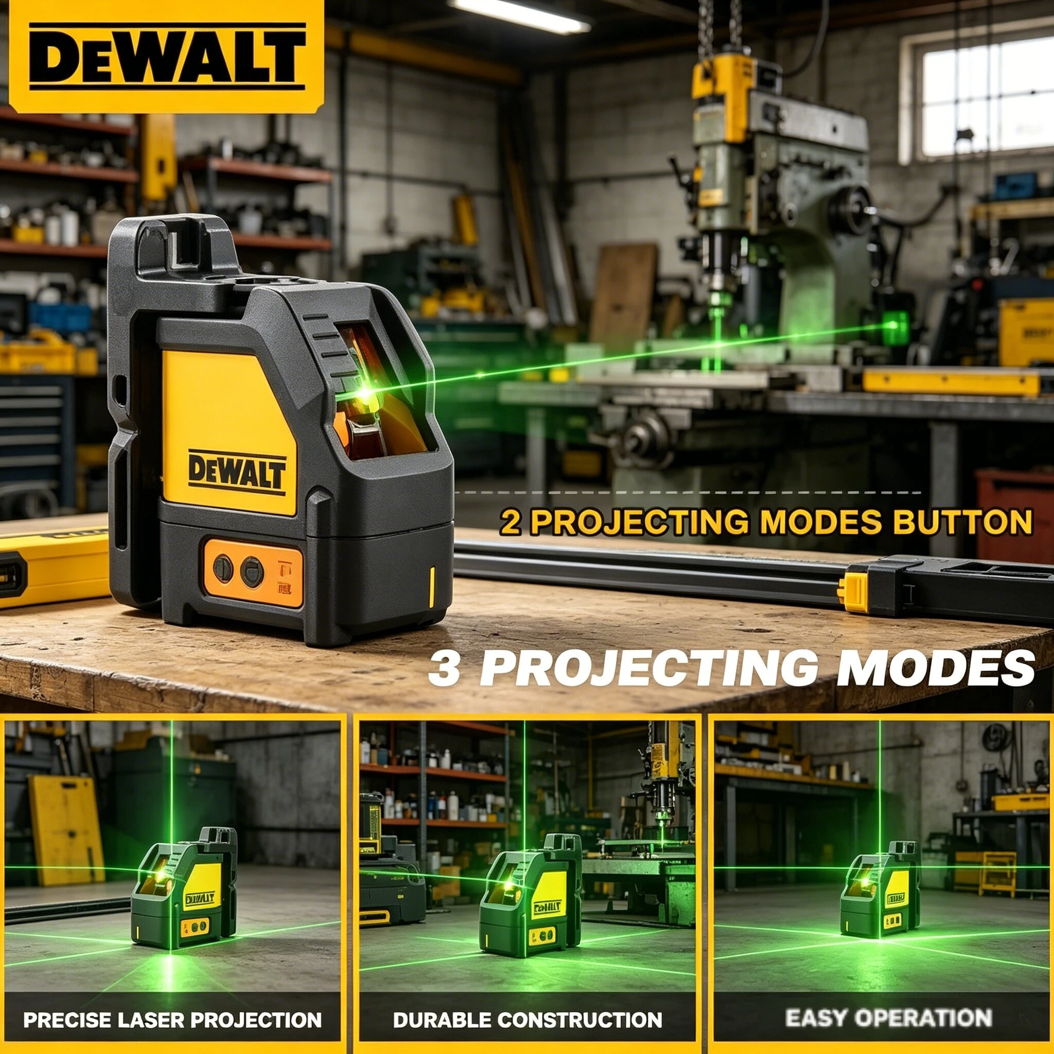 

Лазерный нивелир DEWALT DW088CG с 2 линиями, самовыравнивающийся, с зеленым лучом, для горизонтальной и вертикальной разметки (без кейса)