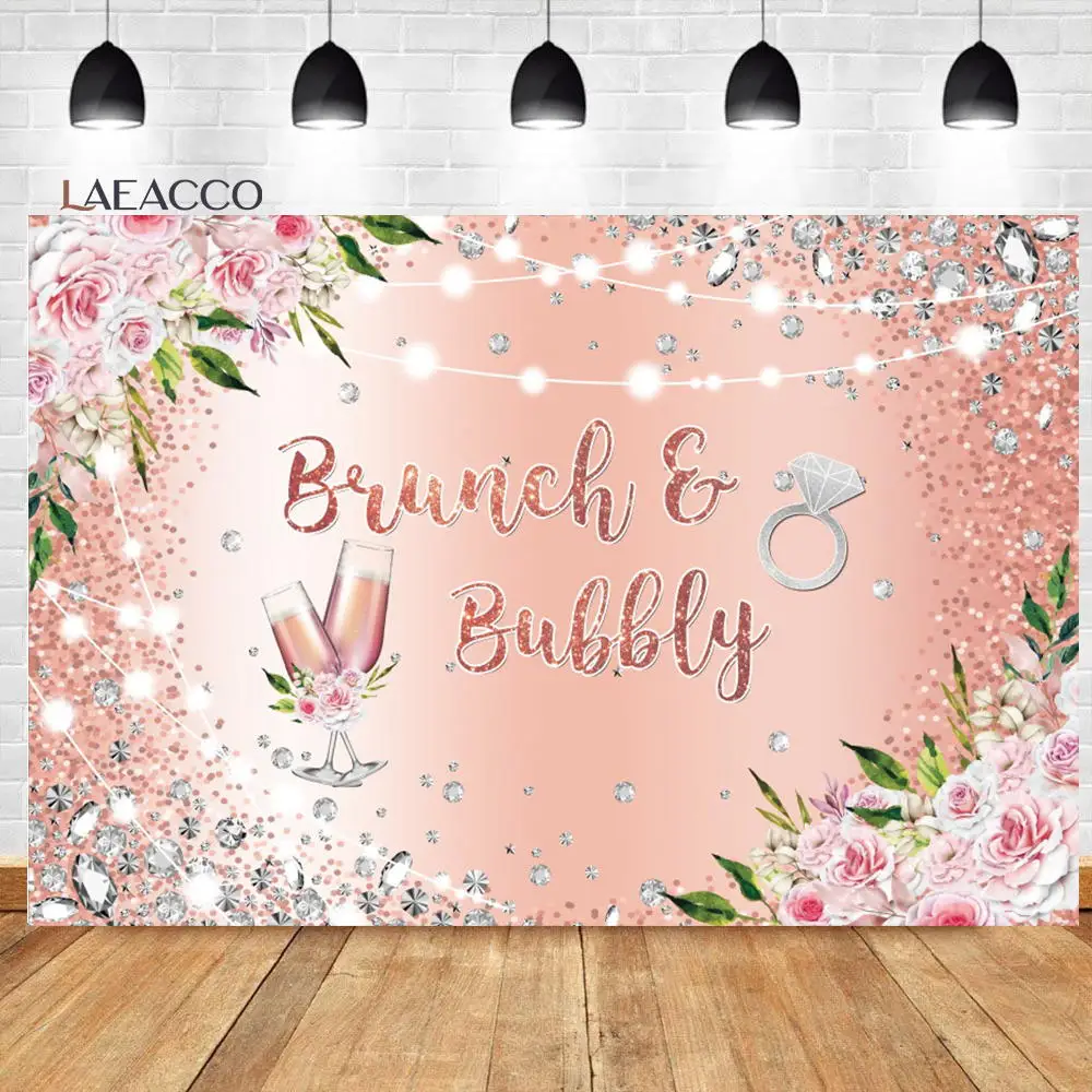 

Laeacco Rose Gold Brunch And Bubbly Bridal Shower Backdrop Pink Champagne Floral Wedding Girls Portrait Photography Background