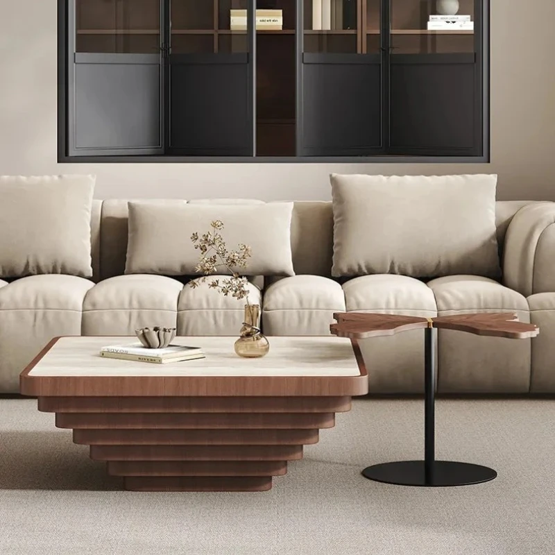 X-S minimalist travertine rock slab living room household small apartment high-end square coffee table  HG