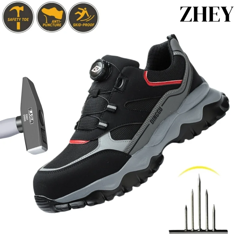 

Men's Rotating Button Safety Shoes Steel Toe Work Sneakers Puncture-Proof Work Boots Air Cushion Men Boots Indestructible Shoes