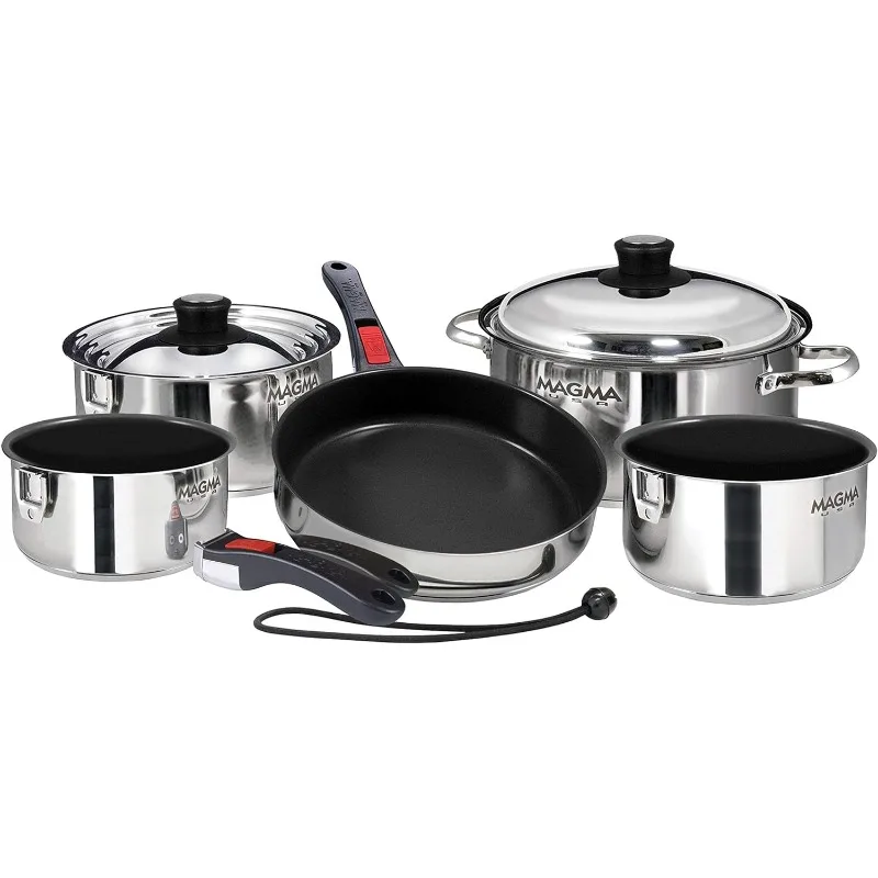 A10-366-2-IND Gourmet Nesting Stainless Steel Induction Cookware Set with Non-Stick Ceramica (10 Piece), silver