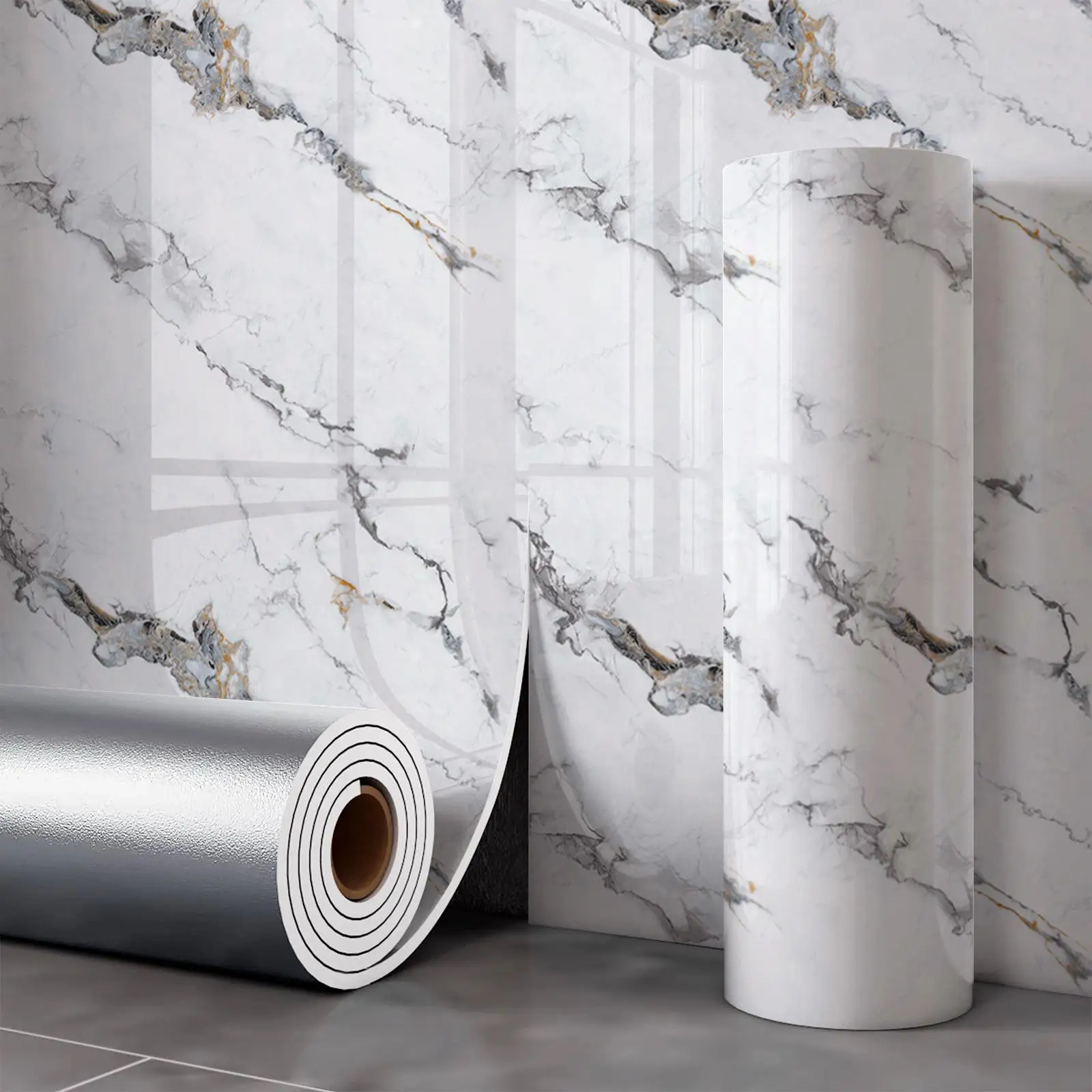 Aozey Marble Wall Sticker Roll, Self-Adhesive Wallpaper, Peel and Stick Wall Panel, Detachable Vinyl, Kitchen & Bathroom Counter