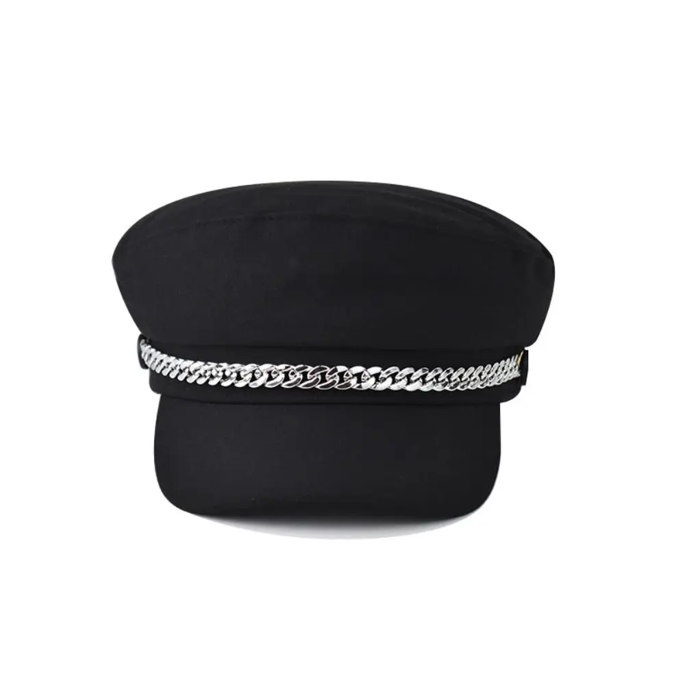 Fashion Cotton Polyester Newsboy Cap Short Brim Chain Decor Short Brim Peaked Cap Adjustable Octagonal Beret Daily Wear