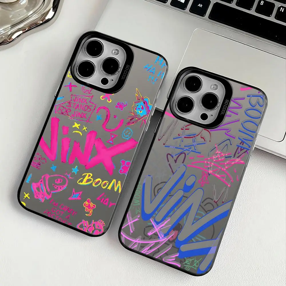 Hot Anime Game Arcane Jinxs Phone Case For IPhone 17 16 15 14 13 12 11 Pro Max Air Multicolor Matte Laser Metallic Aurora Funda