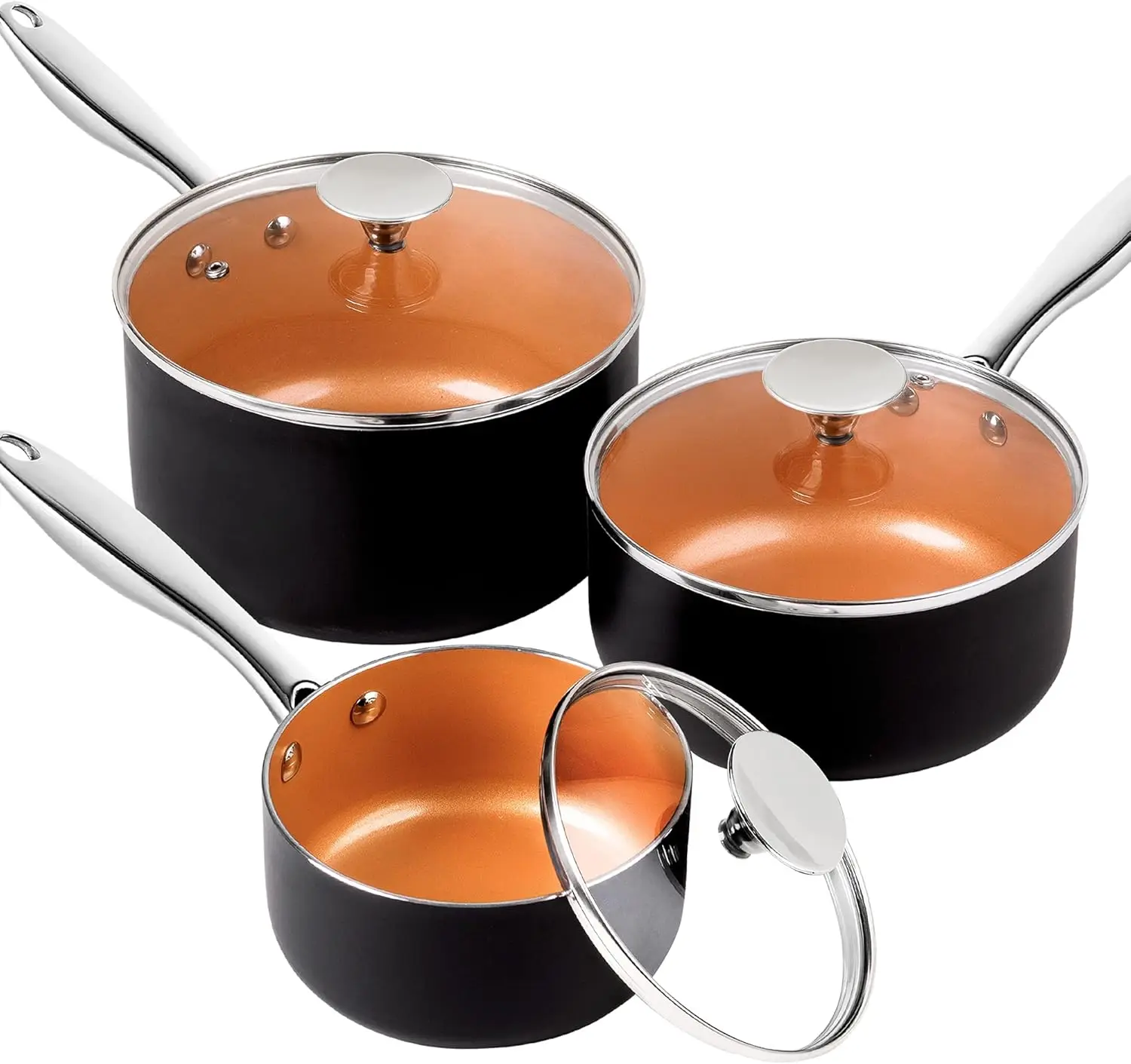 

Соусник с крышкой Набор кастрюль с крышкой 1Qt, 2Qt и 3Qt Керамические кастрюли с крышками Медные маленькие кастрюли Набор кастрюль с антипригарным покрытием Безопасный для духовки