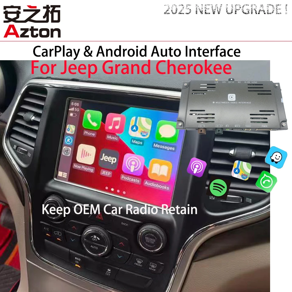 

AZTON OEM-Integrated CarPlay System for Jeep Grand Cherokee 2013-2024 Uconnect 8.4 Car Play Google Maps Waze Spotify Whatspp