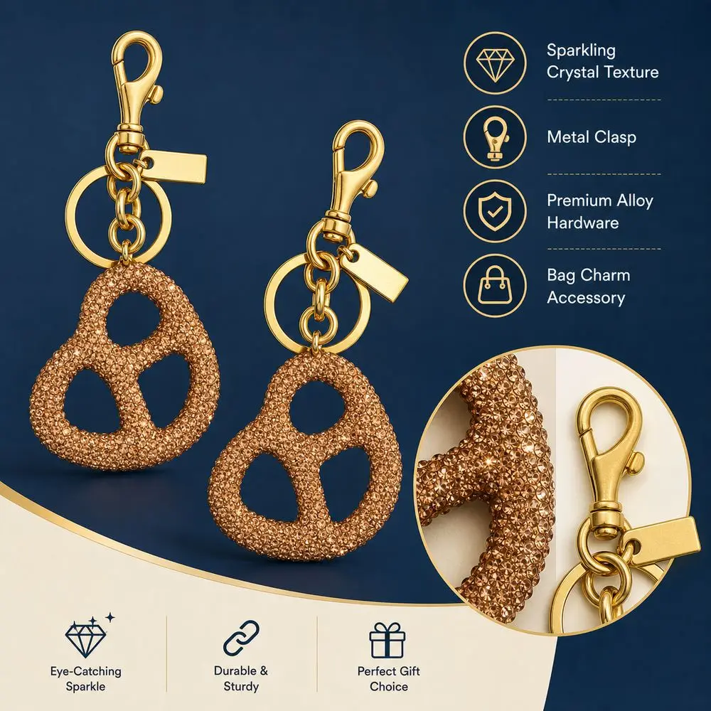 Gifts Sparkling Finish Pretzel Keychain Pretzel Shape Swivel Clasp Pretzel Bag Charm Faux Food Style Bag Pendant Daily Outfits