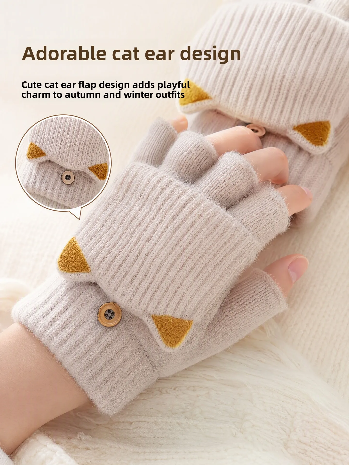 Thickened Fleece Knitted Half Finger Flip Cover Gloves Women's Winter Warm Riding Cold Proof Student Writing Exposure