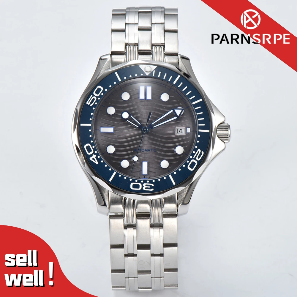 Quadrante luminoso con ondulazione del mare Orologio meccanico subacqueo da uomo classico di lusso da 41 mm 8215 Visualizzazione automatica della data con lunetta in ceramica