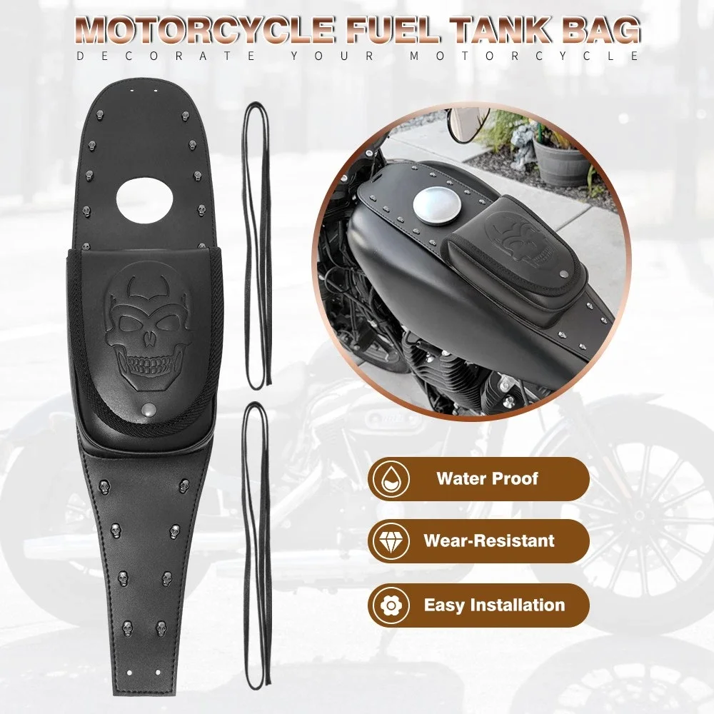 Universal Motorcycle Black PU Leather Fuel Tank Chap Cover Panel Pad Bag For Harley Sportster Iron 883 1200 XL