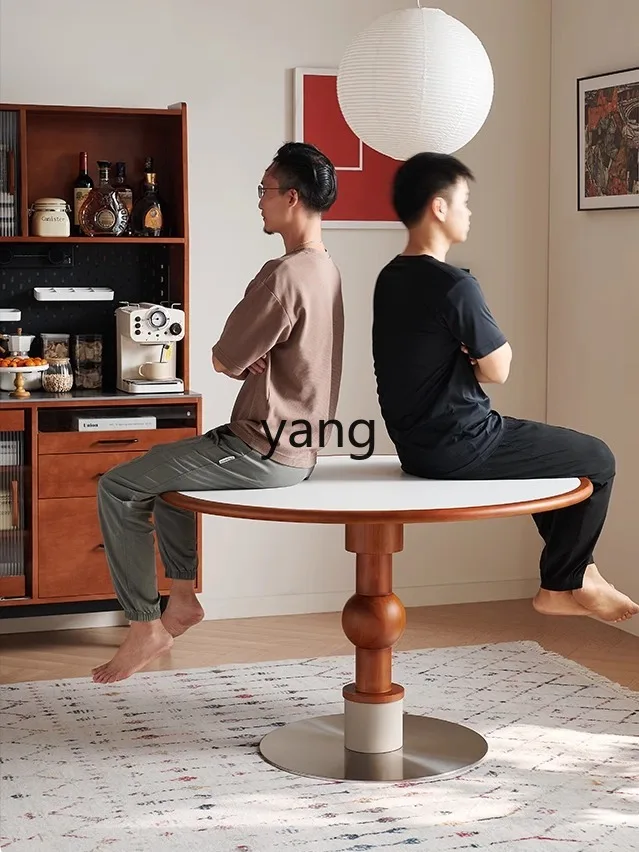 LTT Nordic solid wood rock slab dining table small household medieval round table living room round table