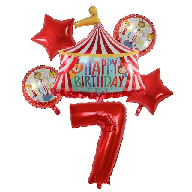 Red Circus Birthday Tent Balloons Set 32inch Foil Number Air Globos Animal Theme Party Children\'s Birthday Decorations Kids Toys