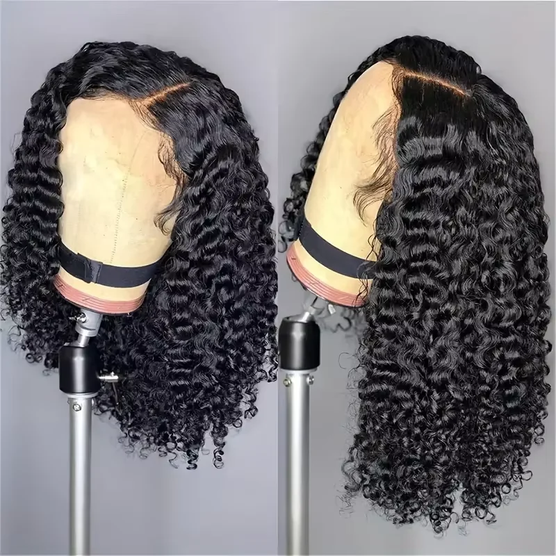 Mamushow-Peluca de cabello humano brasileño para mujeres negras, pelo corto y rizado con ondas profundas, malla Frontal 13x4, 200% de densidad