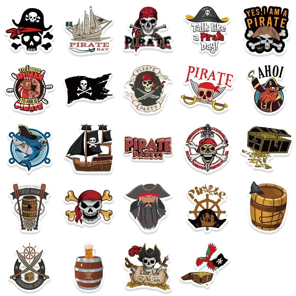 50PCS New Trendy Cartoon Cool Pirate Graffiti Helmet Water Cup DIY Waterproof PVC Children\'s Toy Reward Sticker