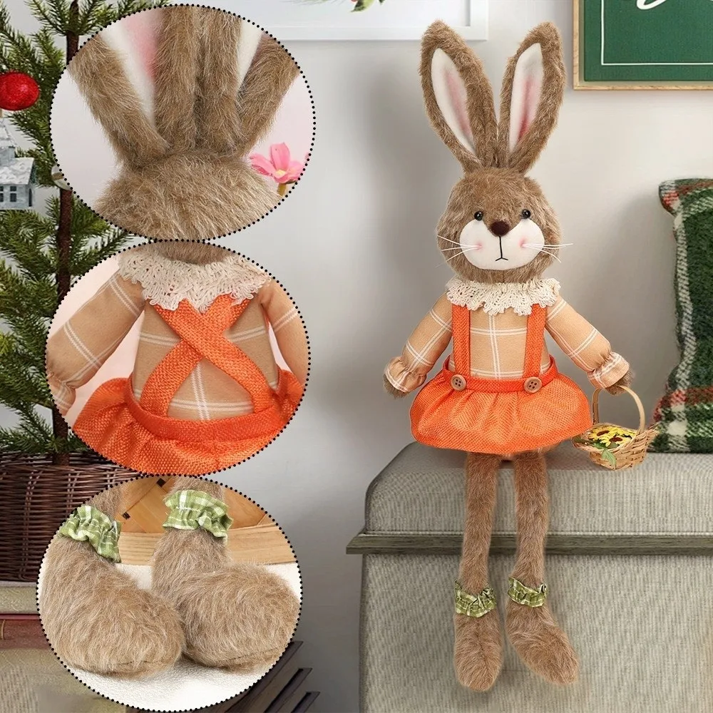 

Подарочная длинноногая пасхальная крольчиха-украшение: очаровательный мягкий полиэстеровый кролик в пасторальном стиле для праздничного декора на Пасху