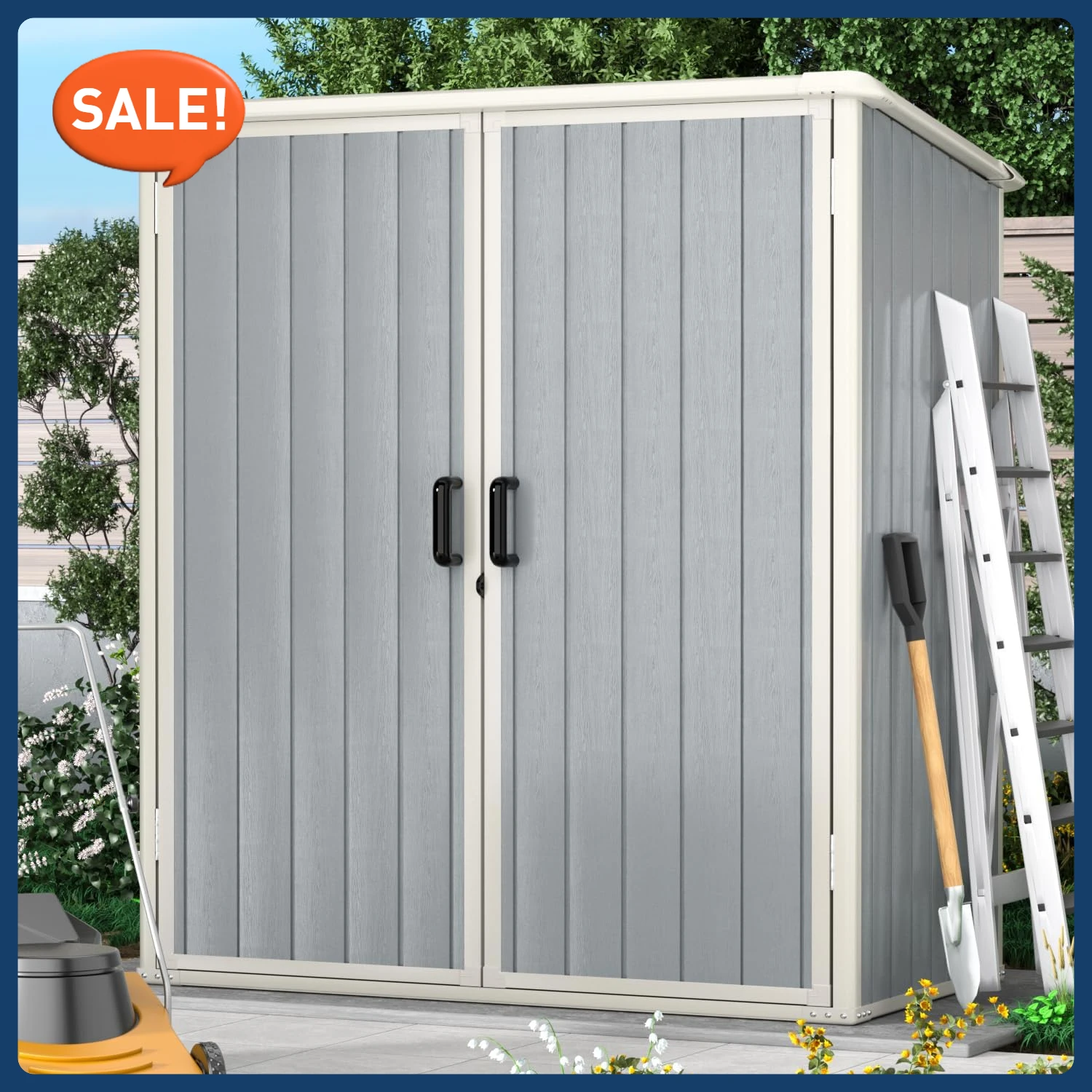 5 x 3FT Outdoor Storage Shed,Plastic Shed for Bike,Resin Shed with Floor and Lockable Door- Grey