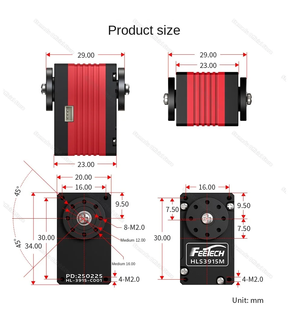 Feetech 14KG 12V HL-3915-C001 코어리스 마그네틱 인코딩 듀얼 축 올메탈 전류 링 힘 제어 로봇 TTL 서보 360 °