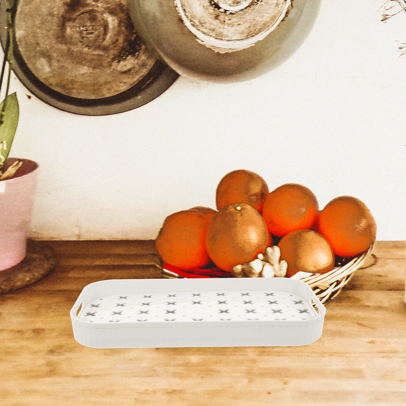 

PP Material Kitchen Draining Tray Double Layer Design White Color Bathroom Sink Toiletries Storage Tray Detachable Fruit Plate