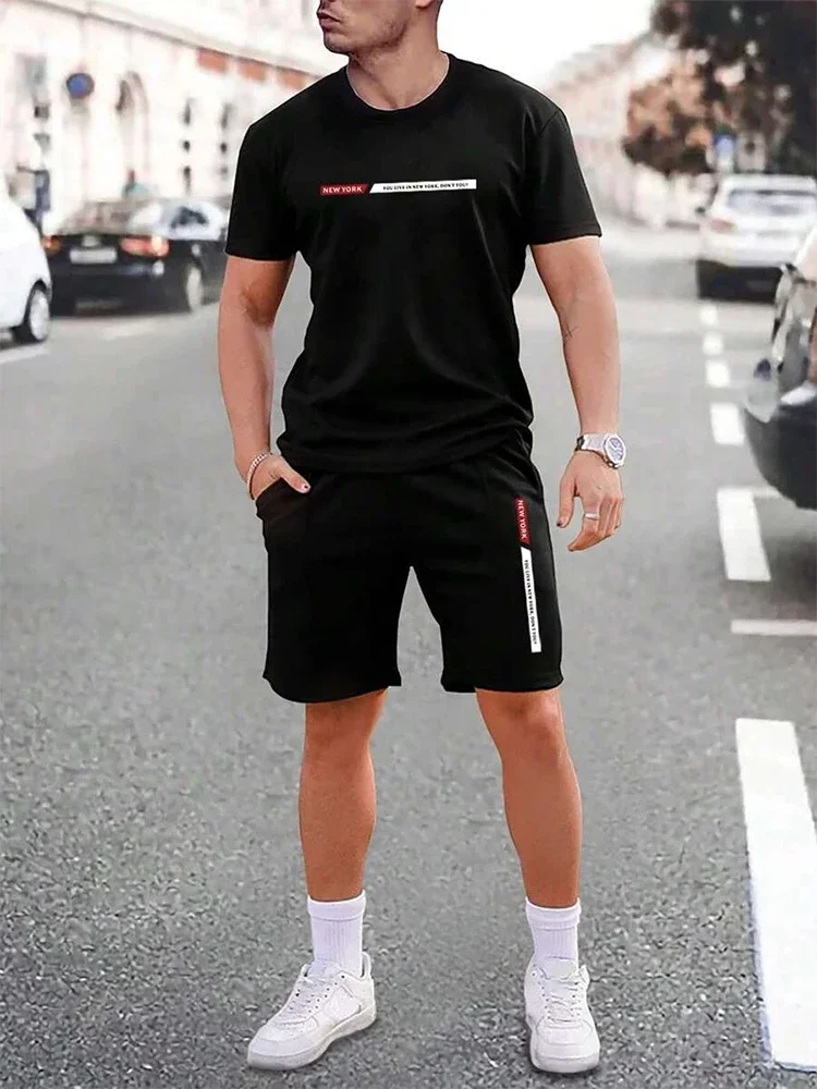 

Sleeve Suit Outdoor Simple Crew Neck Top Casual and Comfortable Shorts Urban Street Fashion Trend Men's Crew Neck Short
