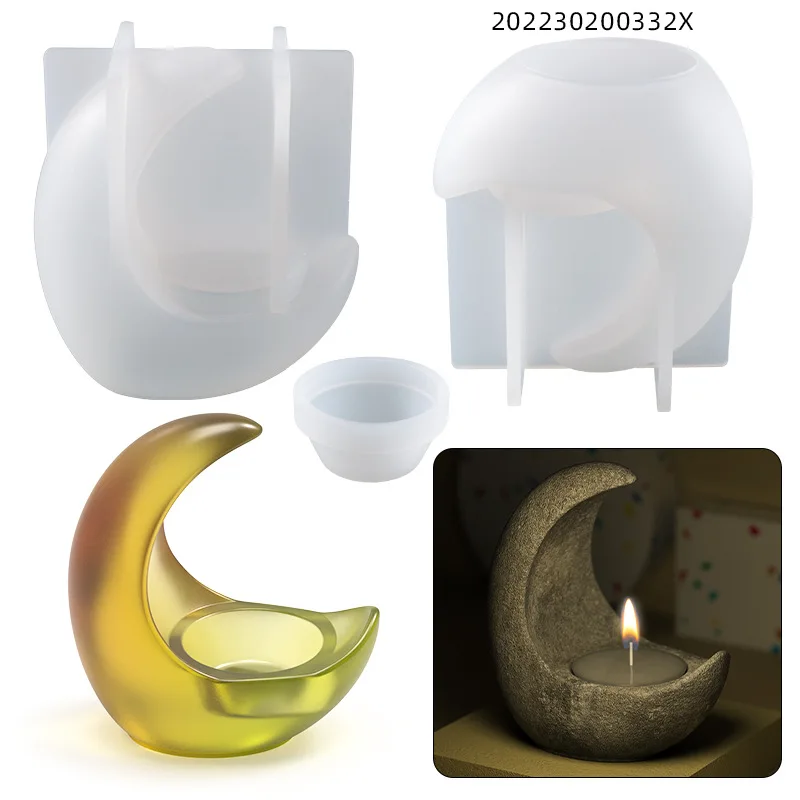 

DIY Crystal Epoxy Resin Silicone Mold Half-moon Candlestick Ornament 3D Aromatherapy Candle Holder Decoration Molds For Resin