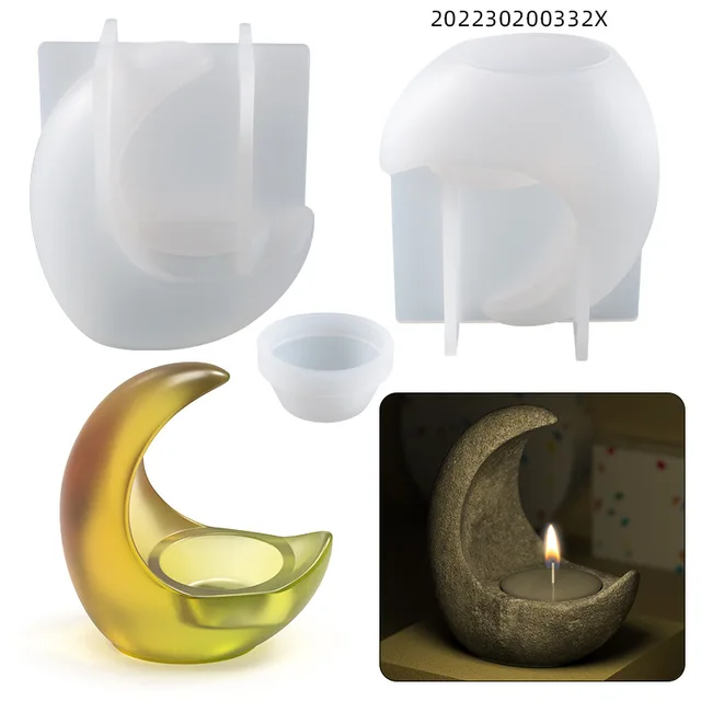 DIY przezroczysta żywica epoksydowa żywica silikonowa forma półksiężyc świecznik Ornament 3D świeca aromaterapeutyczna uchwyt ozdobny formy do żywicy