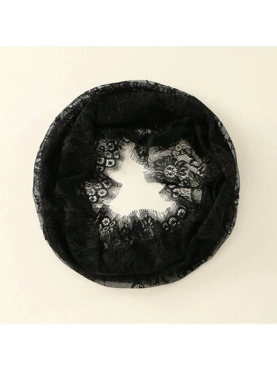 

Black Lace Round Veil Headscarf Sun Protection Dustproof Face Cover Fashion Scarf
