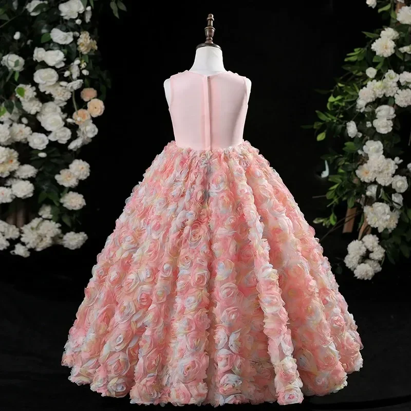 Meninas primeira comunhão vestido de flor vestidos de festa de casamento para crianças piano desempenho vestidos crianças pageant princesa vestido de baile