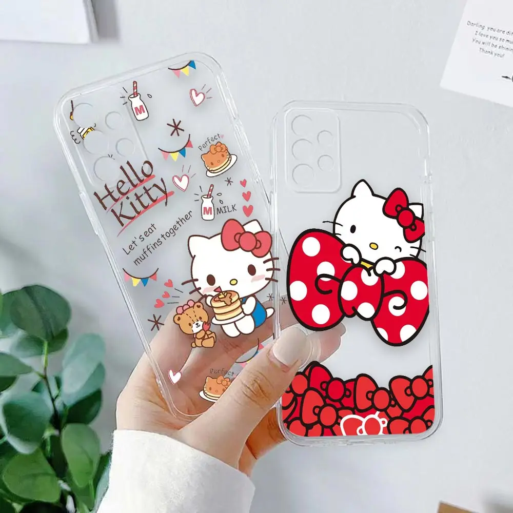 Custodia trasparente per Samsung Galaxy A22 A23 A24 A25 A32 A33 A34 A35 A50 A52 A53 A54 A55 A71 A72 A73 custodia Funda Cartoon Hello Kitty Cat