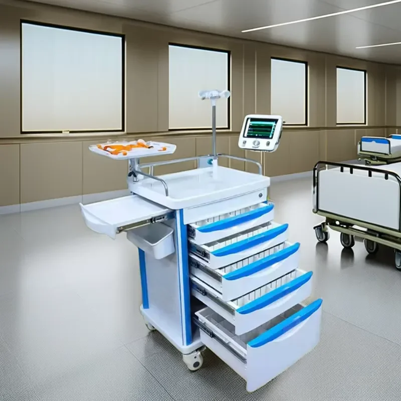 Portable Stainless Steel Medical Cart Multi Drawer Emergency Trolley for Hospital Ward Patient Care Modern Design Utility