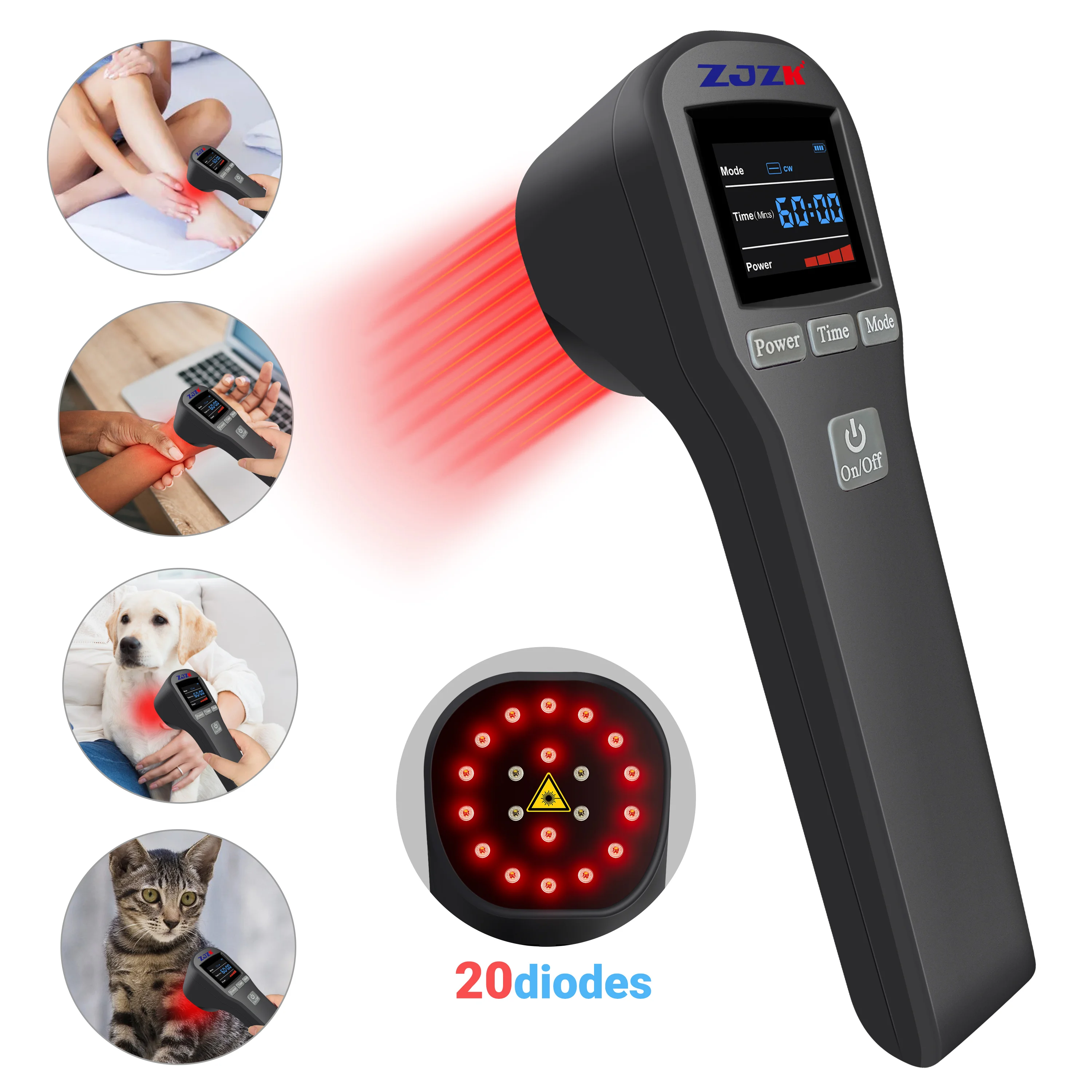 ZJZK Laser Treatment Pain Relief 20 Diodes Cold Sore 650nm 808nm Treatment Laser Therapy For Broken Wrist Trigger Finger